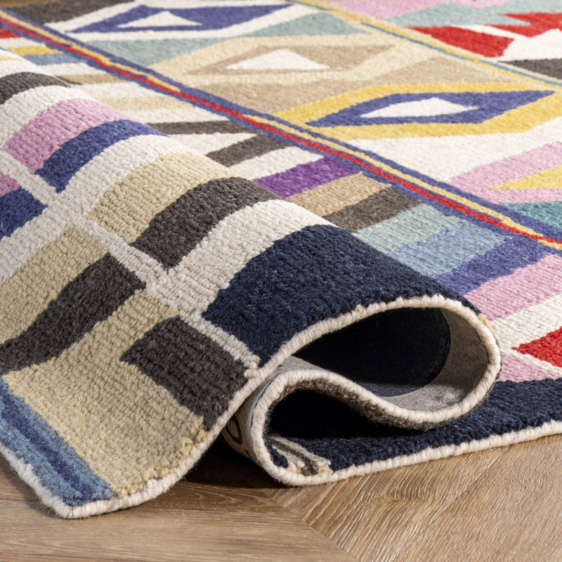 Leiarna Geometric Wool Runner Rug for Living Room Bedroom Dining Room Entryway Hallway Kitchen, Multicolor/Black