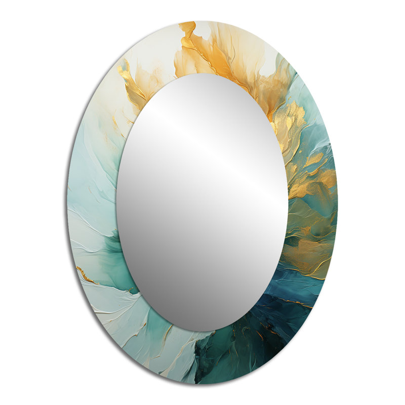 Doré et sarcelle Aurora Harmony - miroir mural ovale moderne, 40 po x 30 po