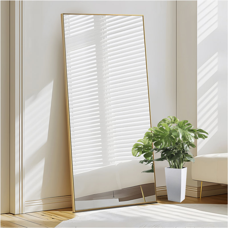 Miroir mural pleine longueur en métal avec support intégré, 71 po x 39 po, Or