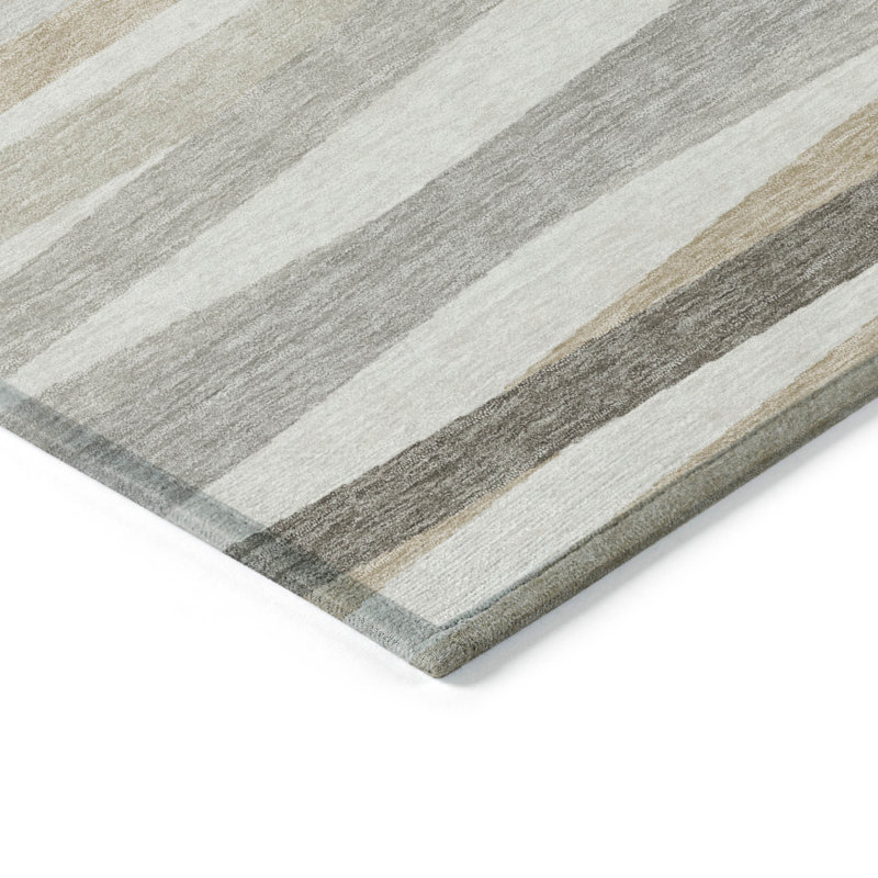 Tapis extérieur lavable rayé ivoire et gris 9 pi x 12 pi
