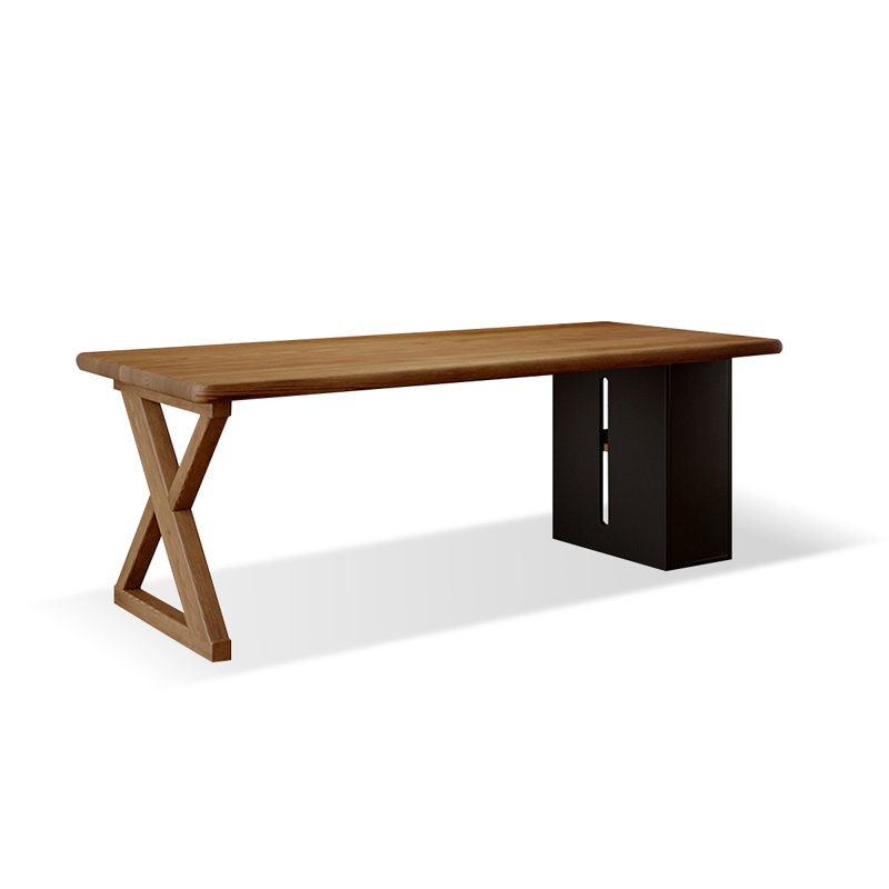 Bureau noyer + bois massif rectangulaire noir + fer, H 29,53 po x l 70,87 po x P 31,5 po