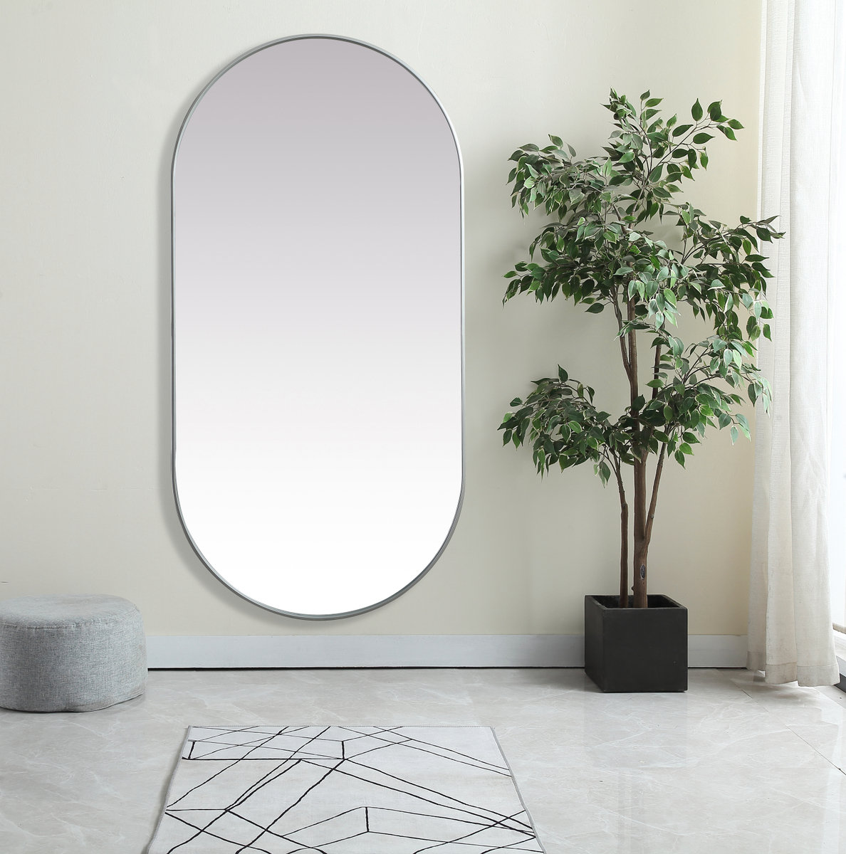 Elington Metal Oval Mirror, 72"  x 36", Silver