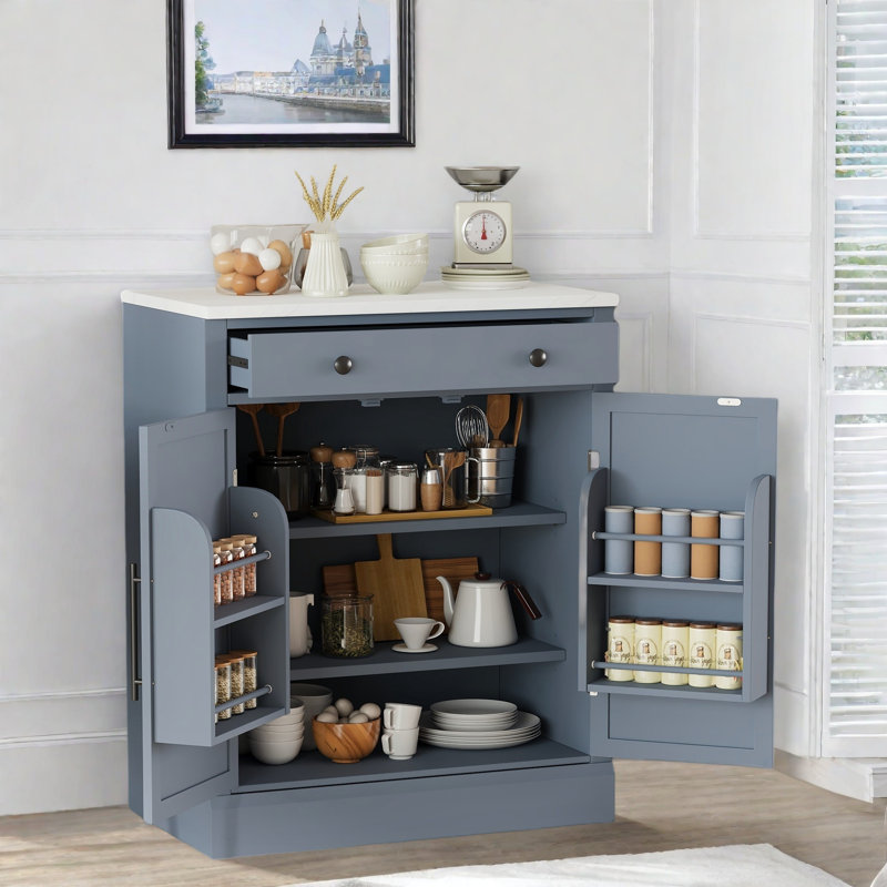 Buffet moderne avec 1 tiroir, 2 tablettes réglables et 2 tablettes de porte, Gris