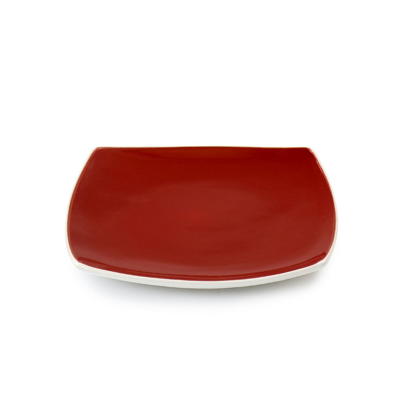 Gibson Home Soho Lounge 16 Piece Soft Square Stoneware Dinnerware Set in Red and White