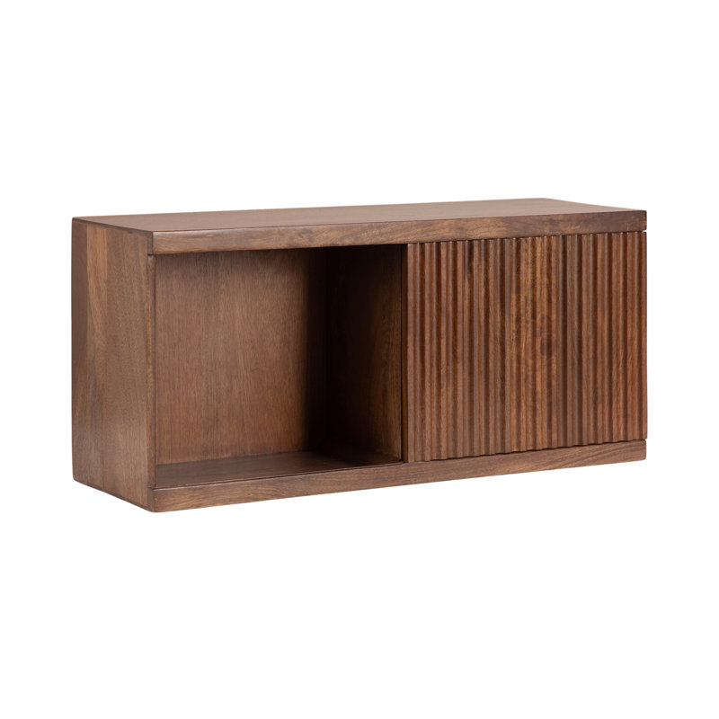 Wooden Wall Cabinet with Sliding Door, Rich Walnut