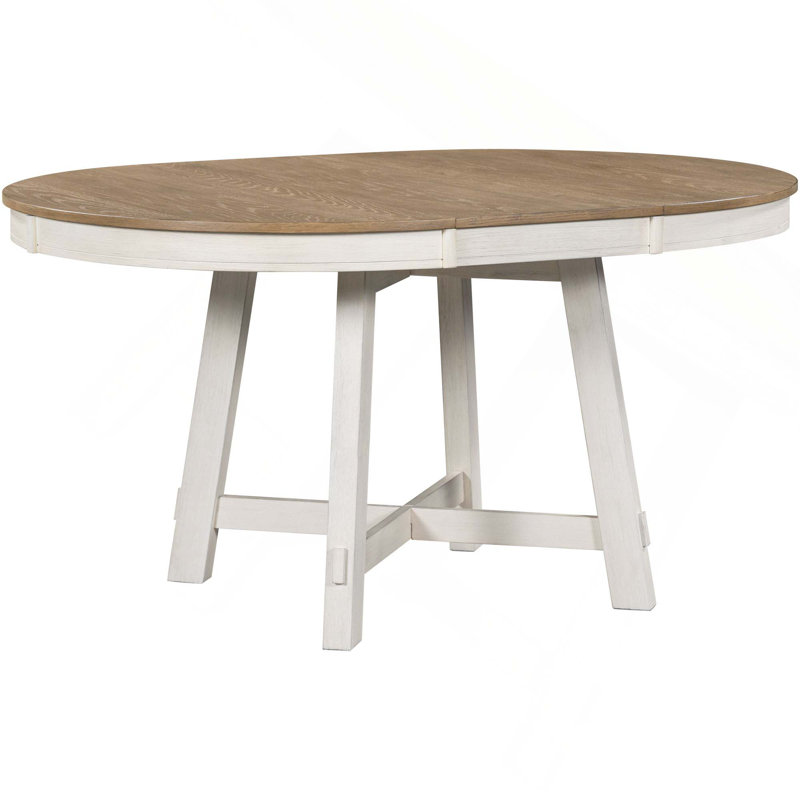 Farmhouse Style Extendable Round Dining Table With Stable Wood Structure And Adjustable Length For Any Room