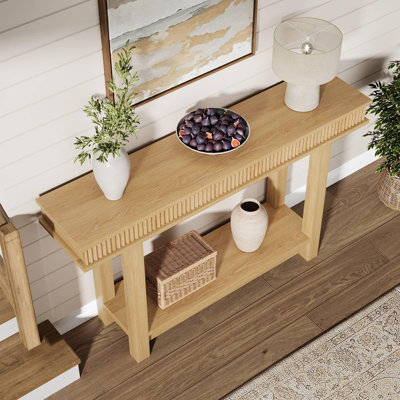 Console cannelée à 2 niveaux avec tablette, entrée étroite en bois ou canapé pour couloir, salon ou vestibule Farmhouse