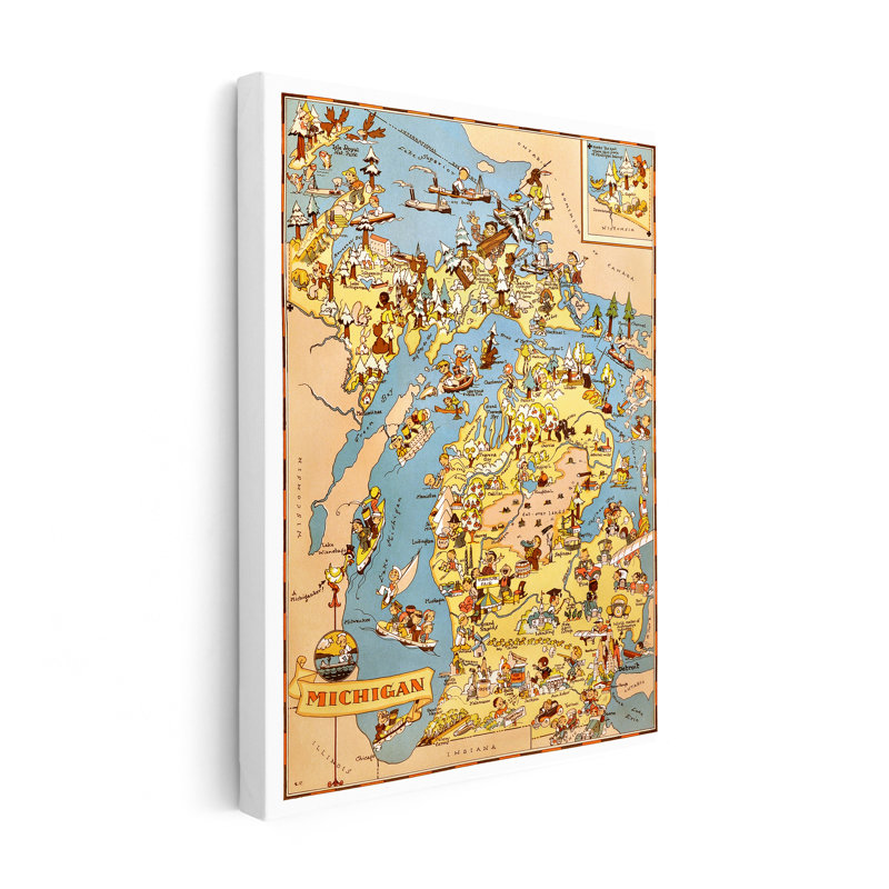 Carte illustrée du Michigan n ° 1, H 12 po x l 16 po, Canevas, Sans cadre