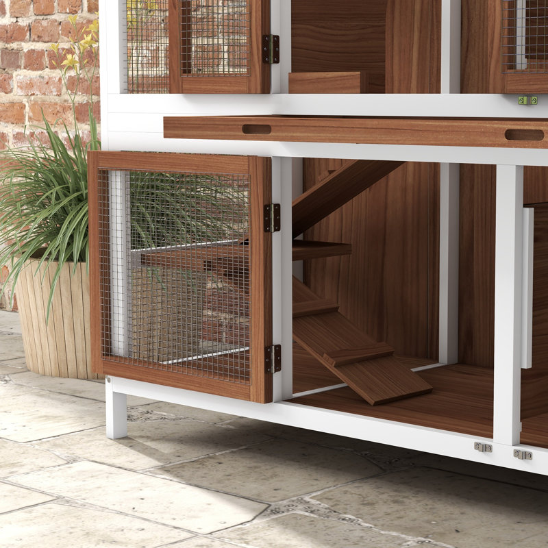 Rabbit Hutch Outdoor Guinea Pig Hutch 2 Tier 125 x 48 x 100cm Brown
