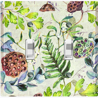 Cotton Flower Root Leaf Feather Green Landscape & Nature 2 - Gang Toggle Light Switch Standard Wall Plate