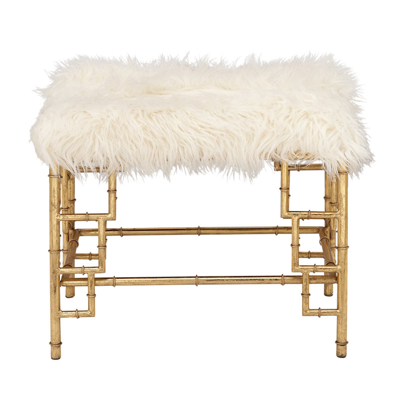 Metal Gold Stool with Faux Fur