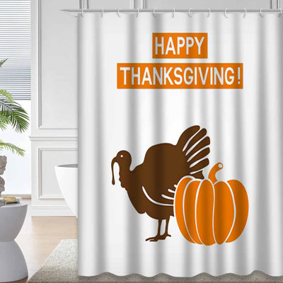 Rideau de douche Thanksgiving Dinde Happy Pumpkin avec 12 crochets