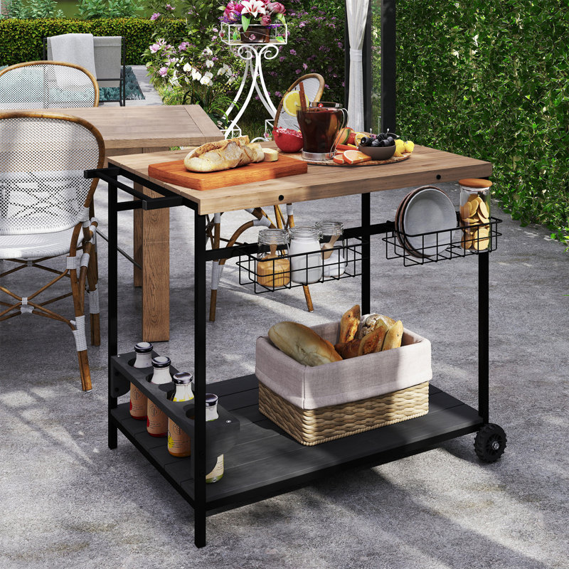 Chariot de service de terrasse pour l'extérieur avec porte-bouteilles