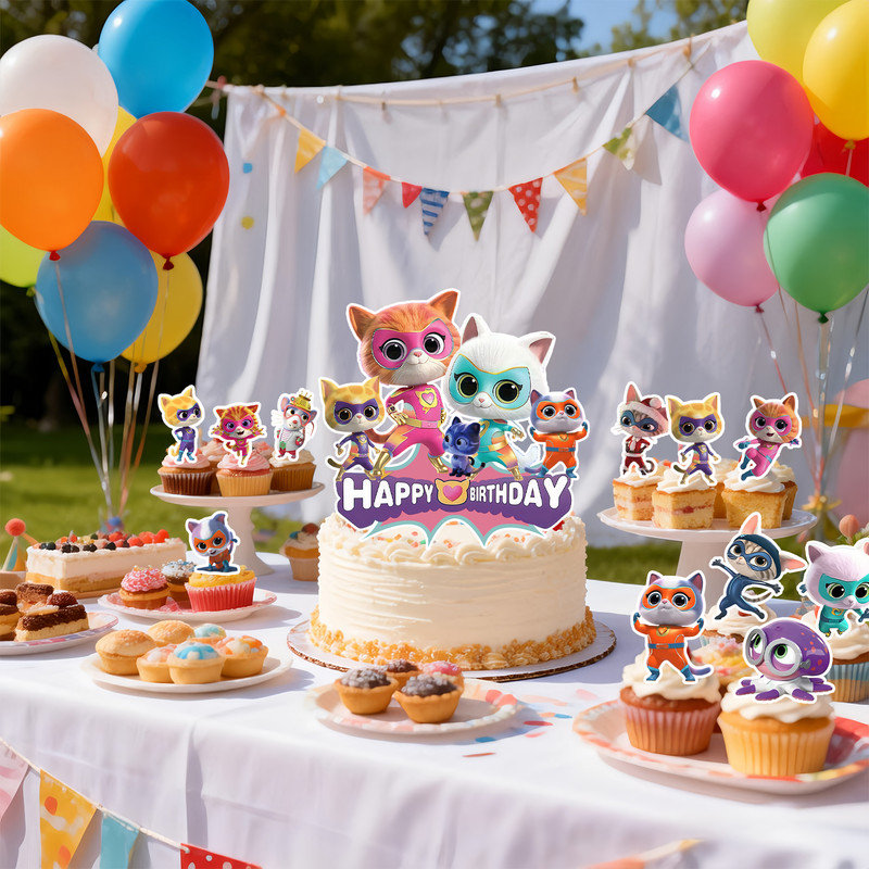 25 pièces décorations de gâteau Super Kitties Squad, fournitures de fête Super Kitties Squad