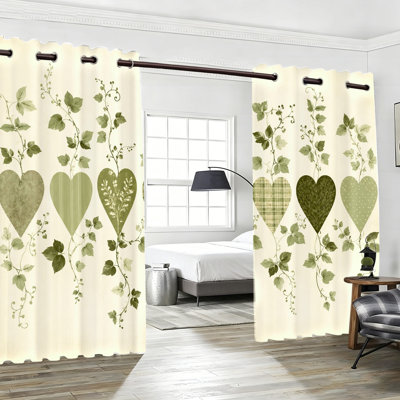 Ensemble de 2 rideaux occultants à motif cœur, imprimé botanique et vigne, avec œillets, pour salon, chambre, cuisine et décoration intérieure.