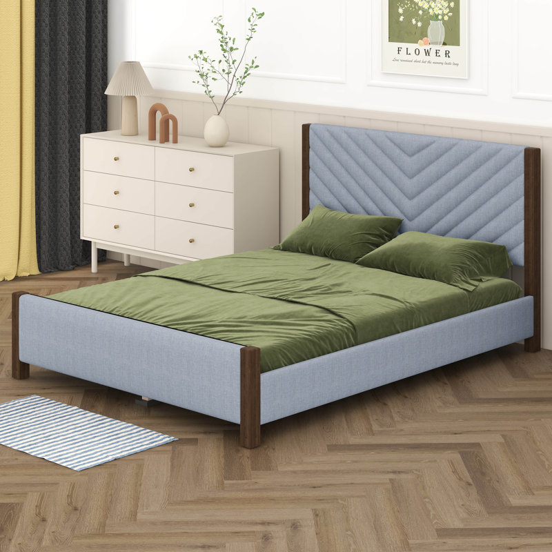 Base de lit tapissier moderne Mid-Century, Gris