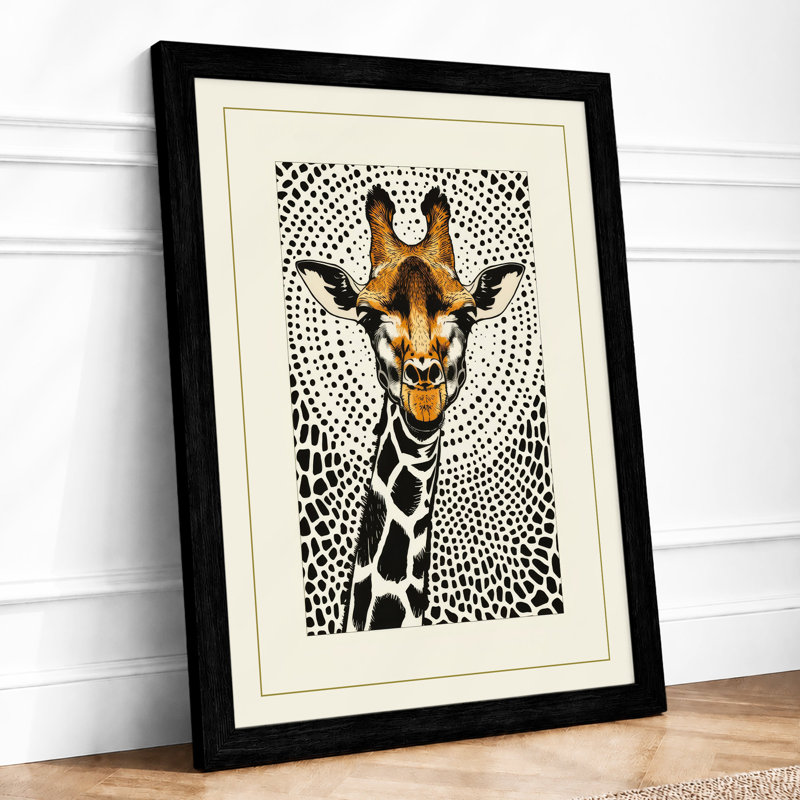 Giraffe Portrait Rustic - Framed Print, A3 - 42.0 x 29.7 cm, Black