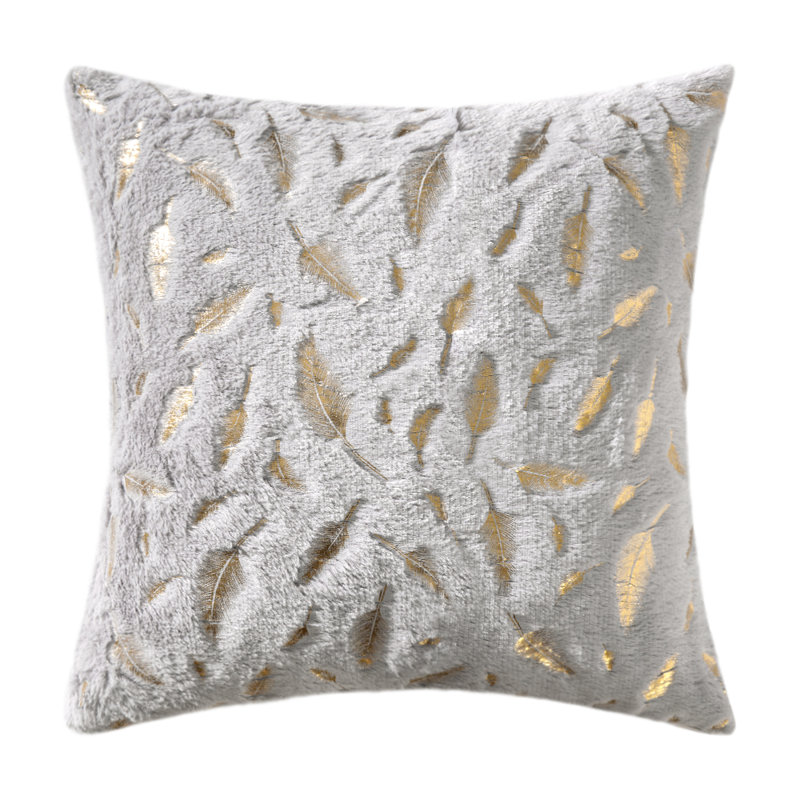 Faux Fur Reversible Throw Pillow, Light Gray, 18" H x 18" W x 4" D