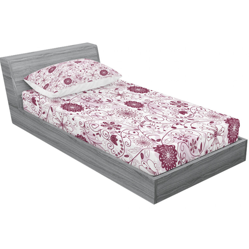 Microfiber Floral Sheet Set, Twin Sheet Set + Fitted Sheet + 1 Pillowcase
