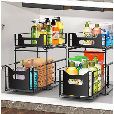 Extension 3-Tier Metal Pull Out Kitchen Cabinet Organizer Freely Adjustable,No Drilling Rustpro of Stainless Steel,Sturdy Multi-functional for Kitchen Bathroom