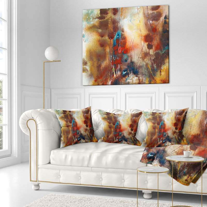 Brun artistique - coussin abstrait imprimé, 16 po x 1 po, Coussin décoratif