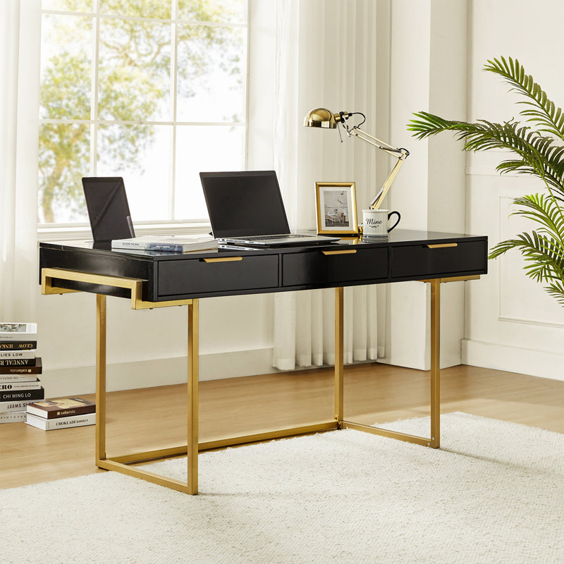Rothi Modern 62'' W Rectangle Writing Desk with Built-in Charging Station and Cable Management and Slot Holders, Black