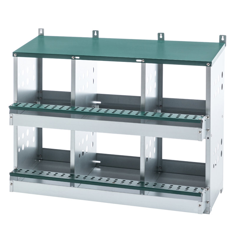 Boîte de nidification en acier galvanisé avec 6 compartiments pour la ponte des œufs de poule, poulailler bien conçu et protection, intérieur confortable, installation facile, 29 lb de construction en acier, inclinée