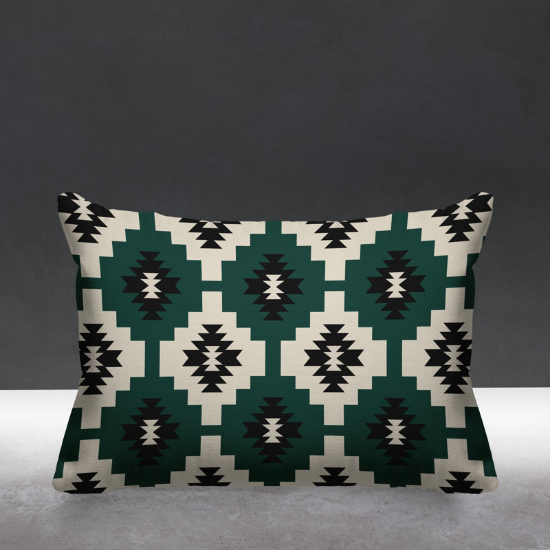 Coussin intérieur / extérieur Hinto Southwestern, 14 po x 20 po, Émeraude, Rectangulaire