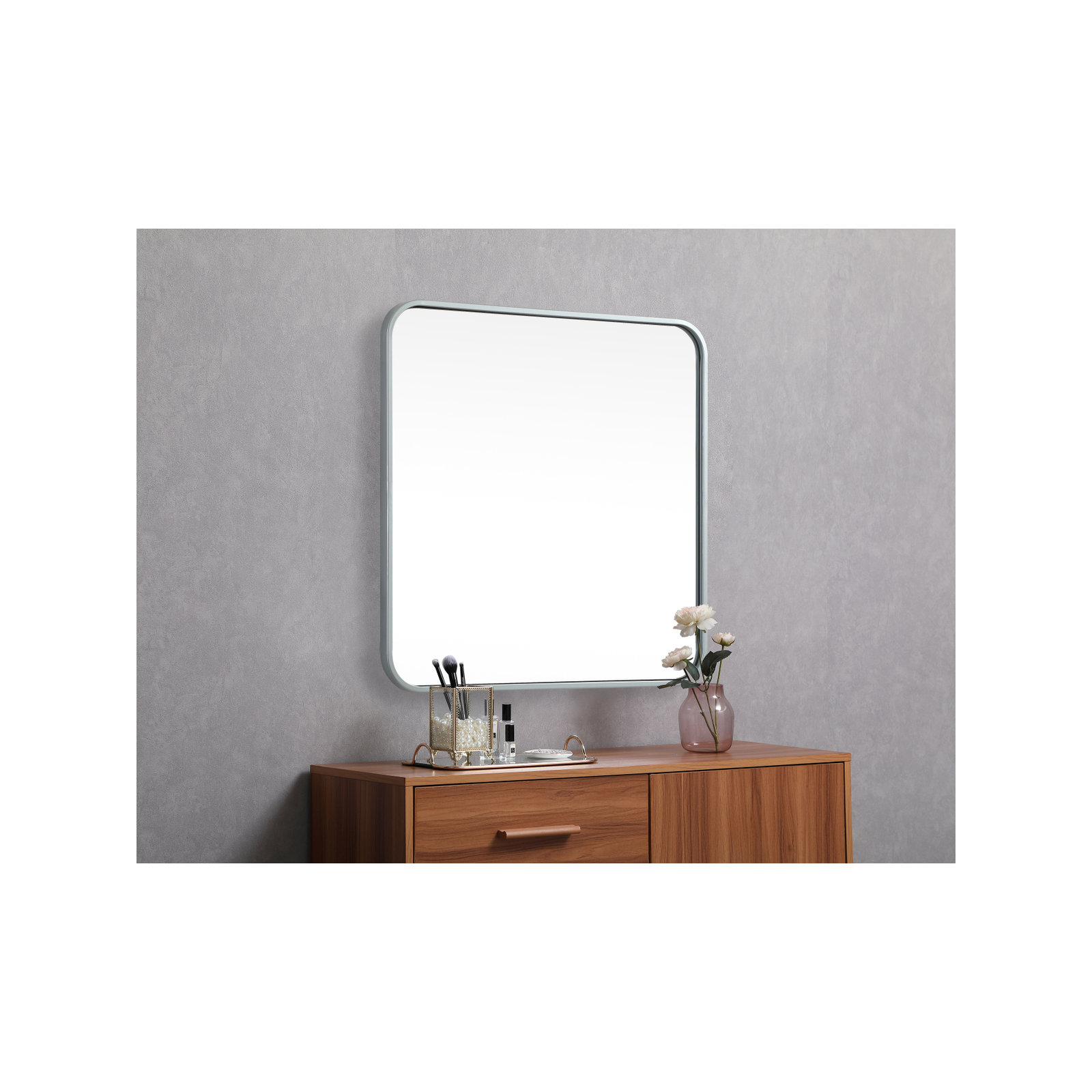 Metal Square Wall Mirror, Silver, 24"  x 24" 