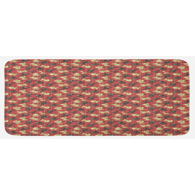 Tapis de cuisine de jeu de préparation et de dégustation, antidérapant, 47 po x 19 po, aubergine crème vermillon