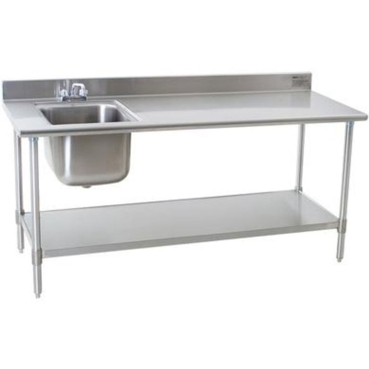 Pearlhaus Brushed Stainless Steel Double Door, Freestanding Cabinet with  Sink