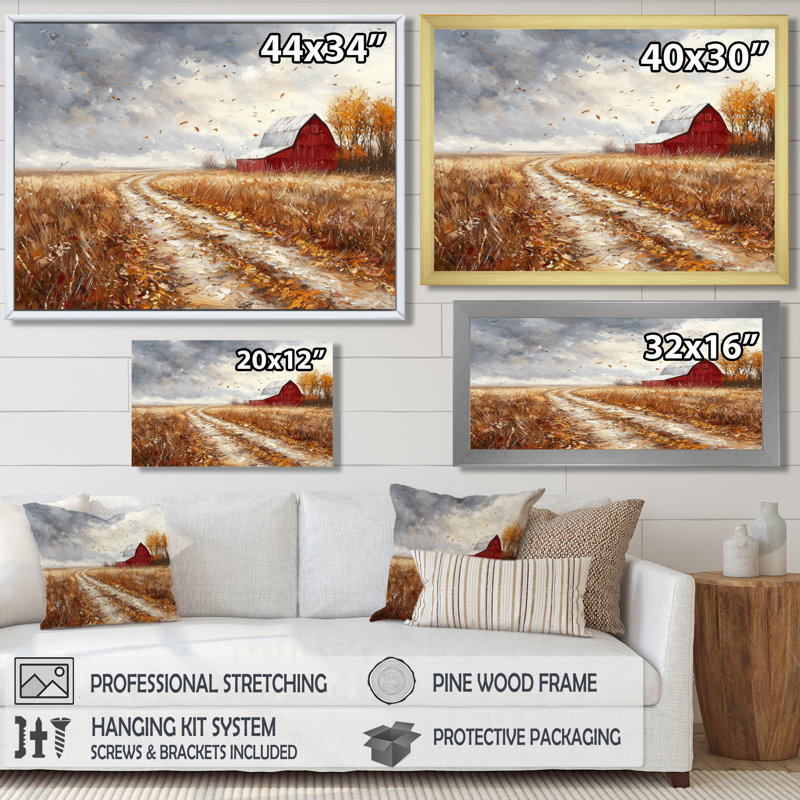 Windy Prairie Leaves Path To The Farm II - feuilles, art mural, Reproduction d'une seule photo avec cadre, Noir