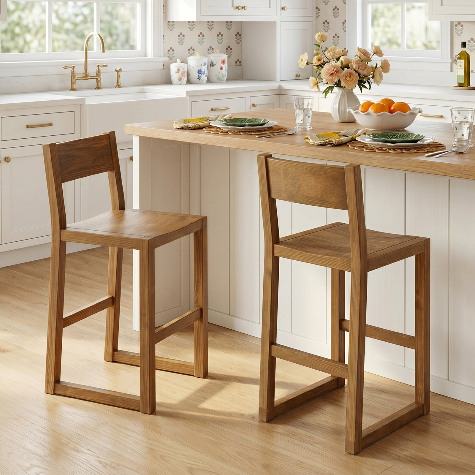 Modica Solid Wood Stool, Counter Stool (24" Seat Height), Honey Brown