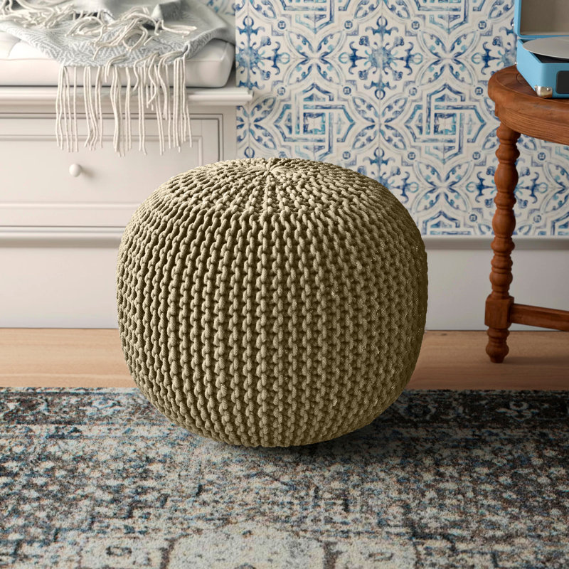 Kameron 19" Wide Round Pouf Ottoman, Blue