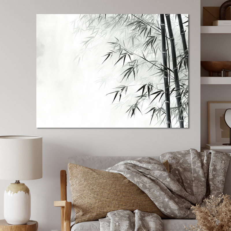 Bambou sauvage noir et blanc sur toile, Toile tendue, H 30 po x l 40 po x P 1,5 po