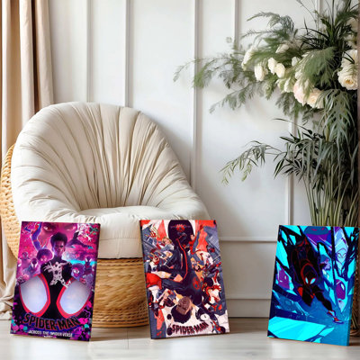 3 pièces d'art mural affiches encadrées, Spider Man Across The Spider Verse, art mural, super-héros coloré, affiches pour salon, chambre à coucher, décoration moderne, pop culture, décoration, cadeau pour les cinéphiles, enfants, adolescents, adultes