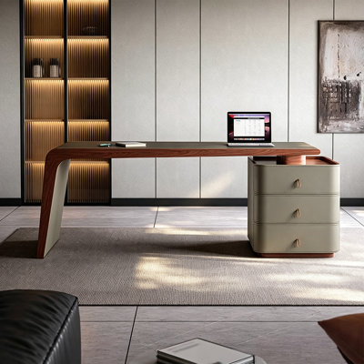 70.87"Italian minimalist solid wood saddle leather desk