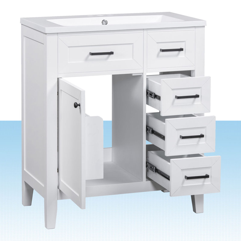 Meuble-lavabo simple 30 po avec plateau en céramique Sidman, Blanc