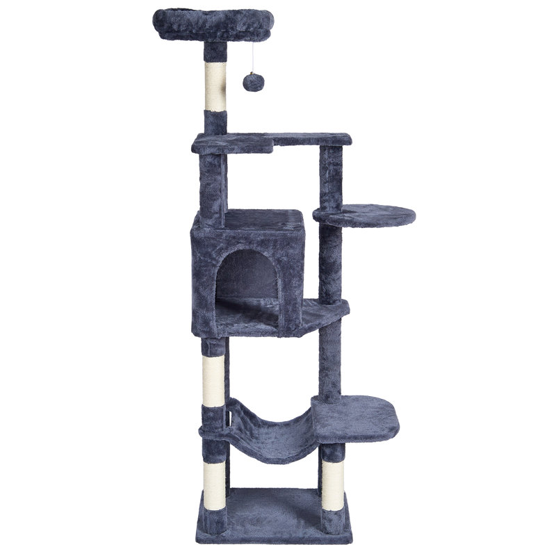 Dark Grey 60.6'' Sisal Cat Tree with Hammock and Condo