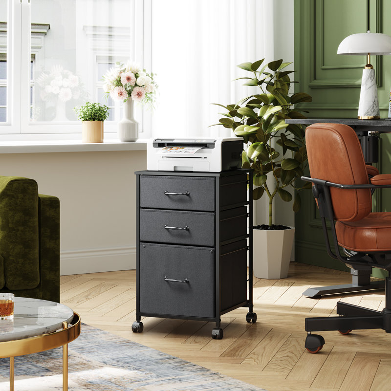 15.4" W Mobile File Cabinet, Rolling Printer Stand With 3 Drawers, Fabric Vertical Filing Cabinet Fits A4 Or Letter Size For Home Office