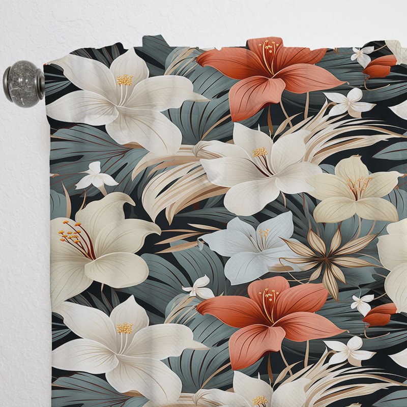 Motif tropical sérénité monochrome - Rideau floral - Velours obscurcissant - 1 panneau, L 52 po x L 95 po