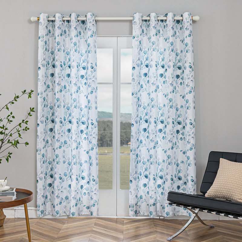 Polyester Sheer Curtain Single Panel, Aqua