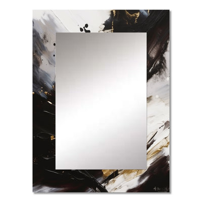 River Happiness Abstract Gold Black White III - Abstract Painting Unique Wall Mirror Decor, Gold Large Mirror, Printed Metal Art