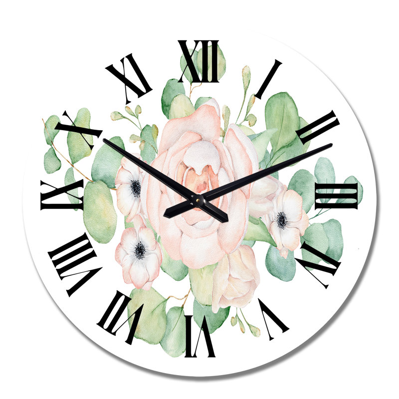 Horloge murale traditionnelle fleurs et feuilles d'eucalyptus II, Grand