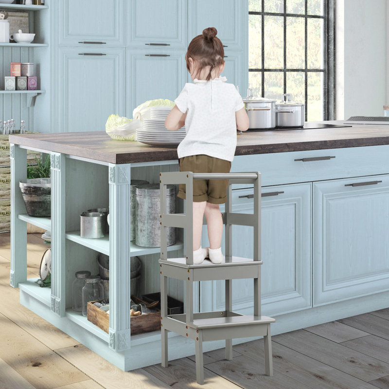 2 - Step Wood Step Stool, Grey