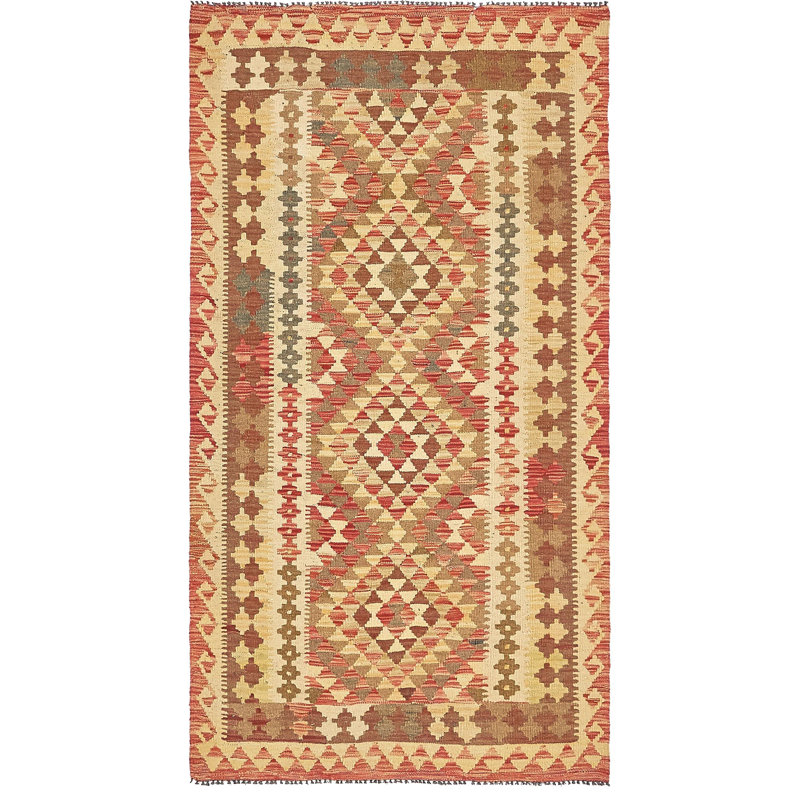 Tapis de zone en laine rouge/beige 3 pi 6 po x 6 pi noué la one-of-kind main Doorfield