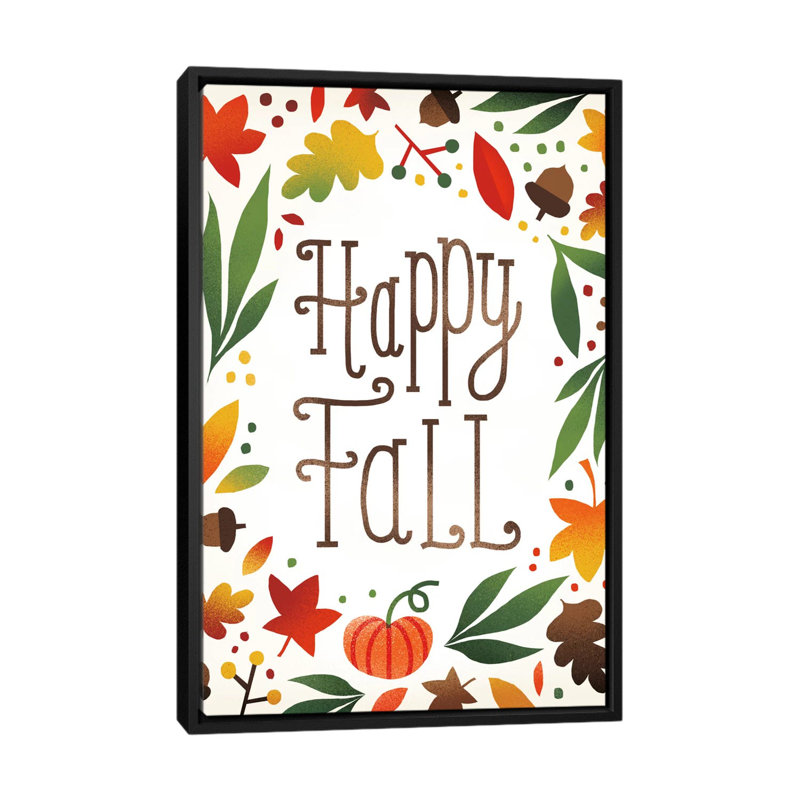 « harvest time series : happy automne », art textuel sur toile, H 26 po x l 18 po x P 1,5 po, Toile avec cadre noir