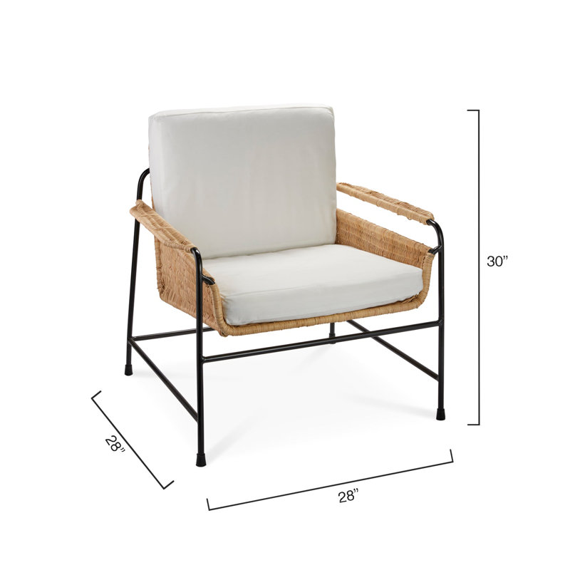 Palermo Lounge Chair In Natural Rattan & Black Steel With Off White Cushions