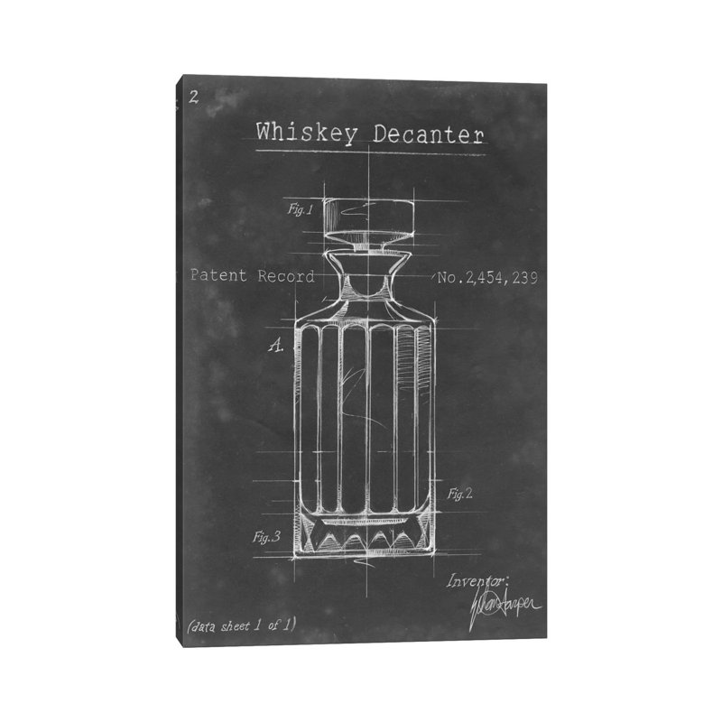 Barware Blueprint VII by Ethan Harper - Print on Canvas, 66.04 cm H x 45.72 cm W, Black Framed