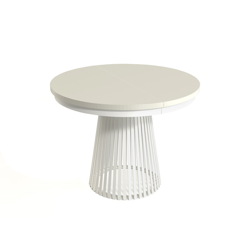 Extendable Round Metal Base Dining Table, White, Beige